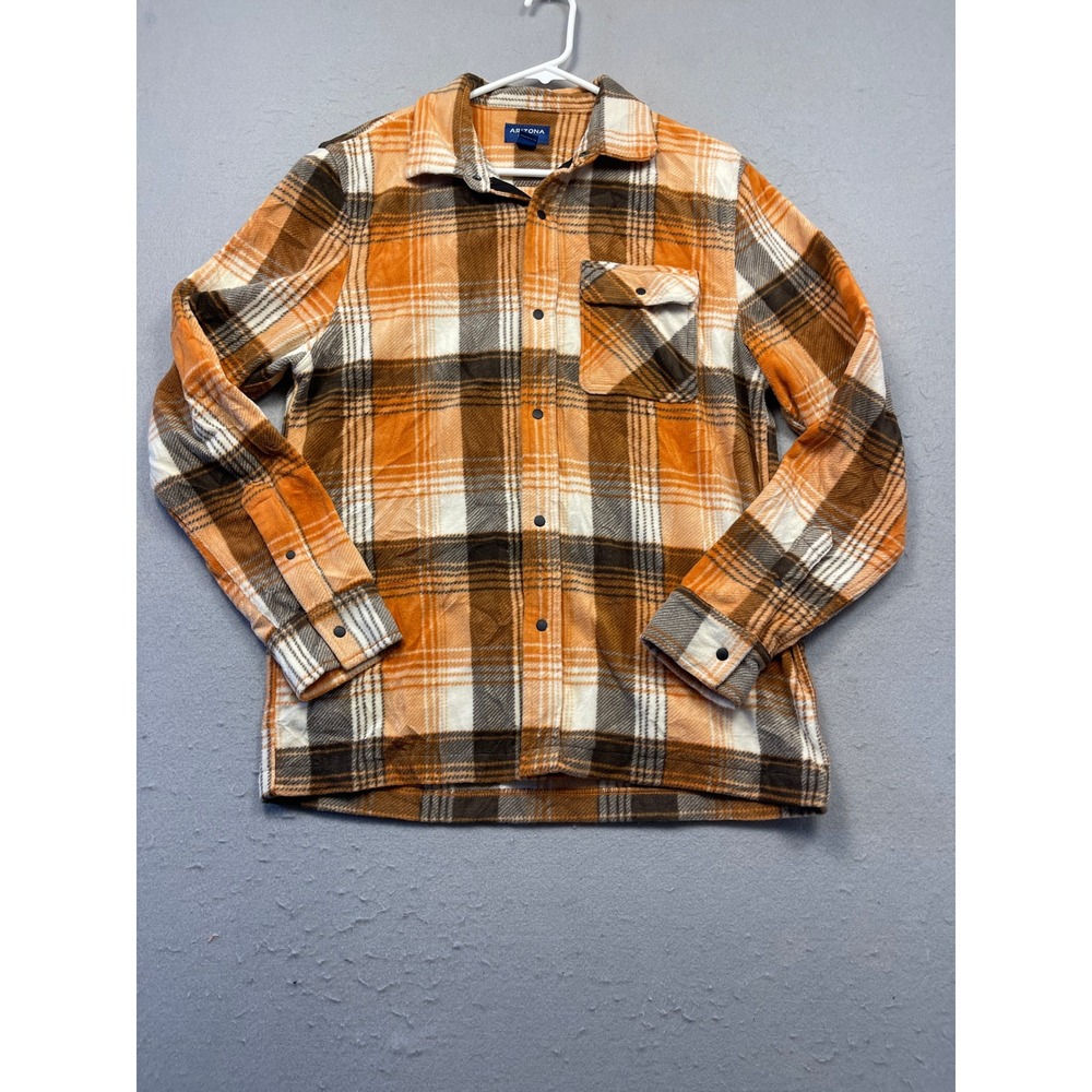 Arizona Jean Co Shirt Fleece Orange Plaid Medium Mens